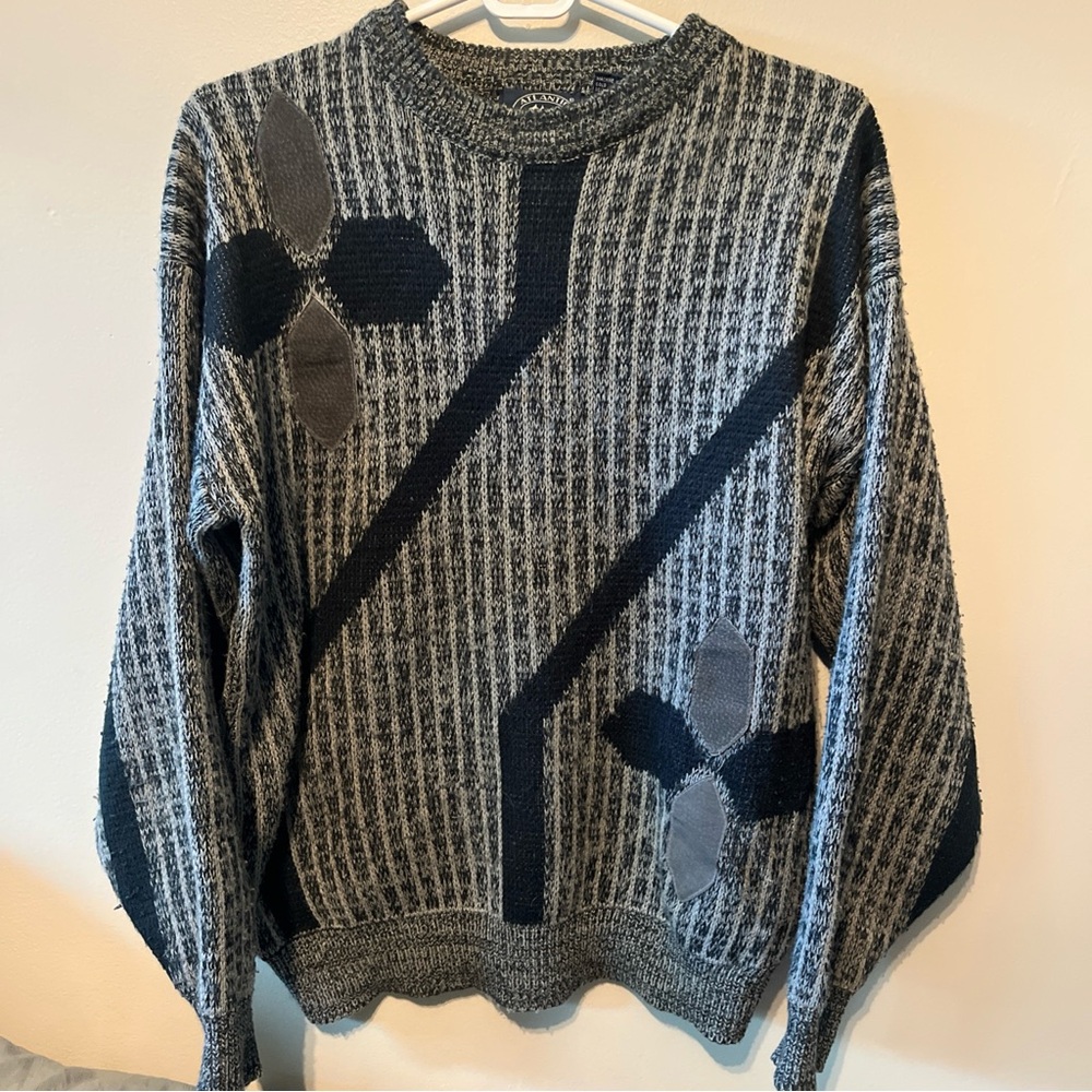 Men’s Vintage Atlantic Traders Large Grandpa Cosby Sweater Gray Knit Pullover